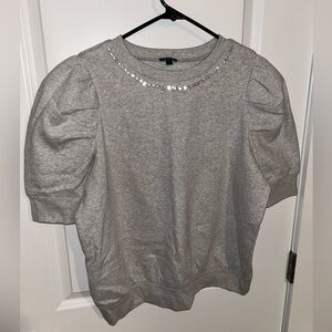 Express Gray Puff Sleeve Top with Embellishments